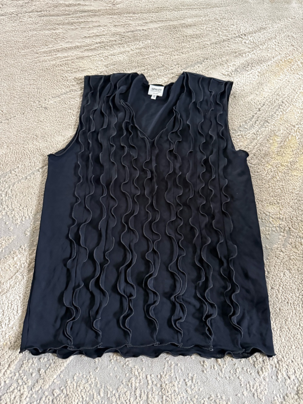 Armani Collezioni Black Sleeveless Ruffle-Front Tank Top